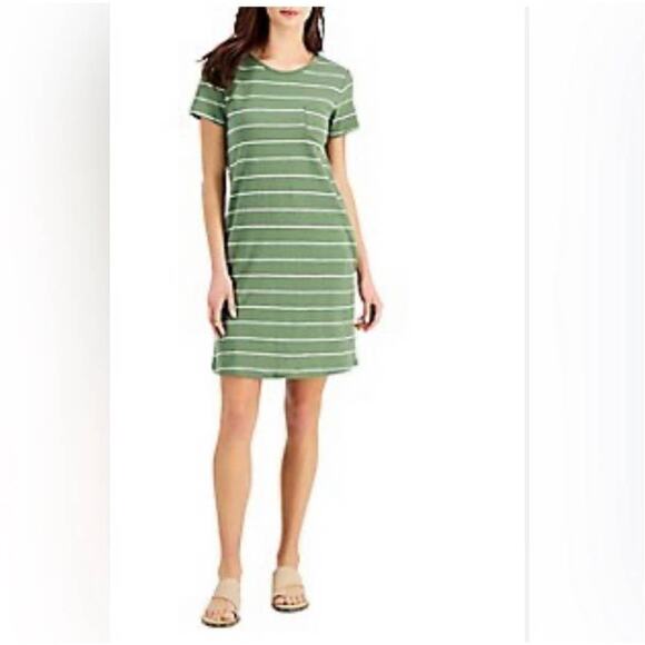 Style & Co Vine Green Striped T-Shirt Dress -XXL - Picture 1 of 5